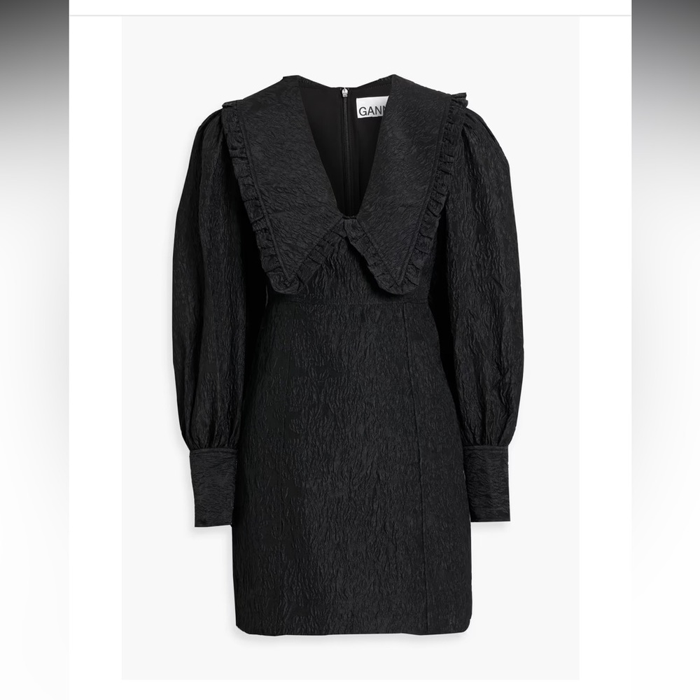 ganni ruffled cloque mini dress